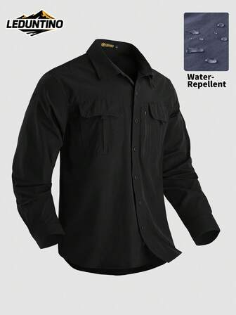 LEDUNTINO [İlkbahar/Yaz] Erkek Moda Düğmeli Rahat Açık Hava Gömleği, Düz Yeşil, Spor, Kargo, Koca, Erkek Arkadaş Hediyesi, İlkbahar ve Sonbahar İçin Erkek Uzun Kollu Gömlek, Çok Cepli, Elastik, Fermuarlı Cepli Yakalı Gömlek