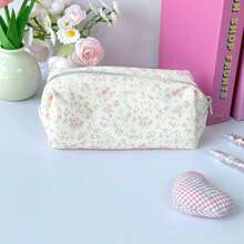 1 件可爱花卉大容量铅笔盒 - 时尚化妆包收纳袋，适用于学校用品、旅行和化妆品，耐用且容量大，是返校季的完美礼物，返校，学校用品，铅笔袋，书包 - 粉紅色碎花 - 查看 15