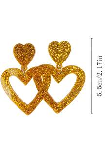 Aretes de gota con corazones dobles de colores brillantes (8 colores), arilicos brillantes con corazones huecos para mujer y niña como regalo del Día de San Valentín