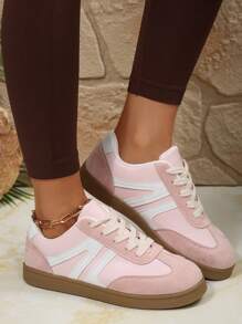 青少年轻便休闲运动鞋，适合春季穿着，舒适百搭，可与裙子搭配 - 粉色 - 查看 8