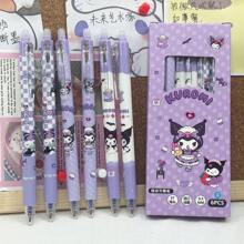 Sanrio Sanrio License 6pcss/Box My Melody & Hello Kitty & Kuromi & Cinnamoroll & Pochacco Gel Blue Pen With Large Capacity Pen Case Set - Cute Cinnamon Dog And Friends Themed Erasable Cute Pens, Erasable Ink, Made Of Plastic, Animal Design - Sanrio Characters Back To School Supplies School Essentials