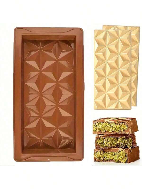 1pc Silicone Chocolate Mold, Dark Candy Bar Pyramid Shape, Large Size Wax Melting Silicone Baking Tool, Kitchen And Pastry Making Accessories/Baking/Chocolate Molds/Wedding/Kitchen Accessories/Kitchen/Garden/Holiday Essentials/Camping/Home/Travel Essentials