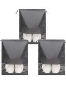 1/5/10 件灰色无纺布鞋子收纳袋，简约抽绳防尘旅行鞋袋