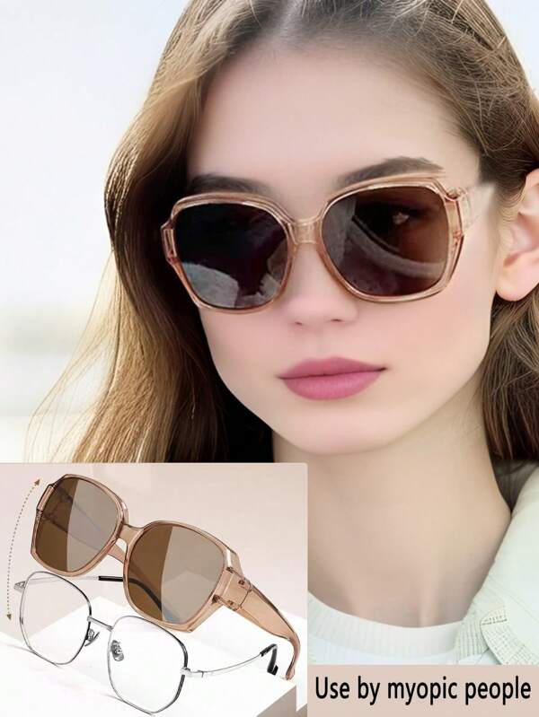 1pc Polarized Glasses Special Glasses For Myopia, Large-Frame Fashion Glasses For Men And Women, Full-Cover Glasses Accessories, Men And Women's Fashion Glasses Are Suitable For Summer Sun Protection, Beach Vacations, Outdoor Sports, Parties, Travel, Self-Driving, Fishing, Street Photography Decoration Accessories, Glasses In A Variety Of Colors (Black Glasses, Purple Glasses, Red Glasses, Brown Glasses) For Summer Beach Vacation,Outdoor,Travel