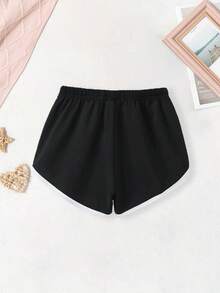 2pcs/Set Tween Girls Letter Slogan, Cherry & Number 8 Print Short Sleeve Cropped Top & Sports Shorts Set, Spring/Summer - Black - View 8