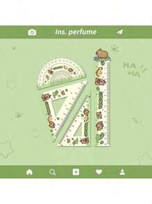 Set de 4 piezas: regla acrílica, regla de cartón, juego de herramientas de medición con dibujos animados para estudiantes, regla triangular, dispositivo de medición de ángulos, lindo, de regreso a la escuela