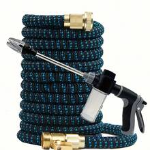 1PCHigh Pressure Car Wash Telescopic Hose, With Adjustable Nozzle - Durable Silicone, Flexible Pipe, American Standard Threaded Connectors, Multi-Functional Nozzle Design, For Yard, Lawn And Garden,