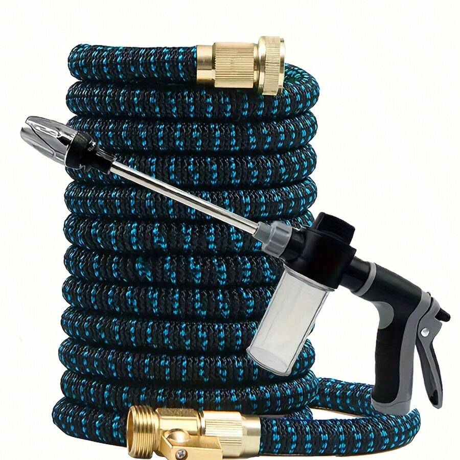 1PCHigh Pressure Car Wash Telescopic Hose, With Adjustable Nozzle - Durable Silicone, Flexible Pipe, American Standard Threaded Connectors, Multi-Functional Nozzle Design, For Yard, Lawn And Garden,