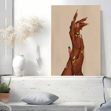 1Pc Framed Hand Close Up Gold Rings Artistic Style Wall Art Textured Canvas Poster Painting Wall Decor For Bedroom Living Room, Ready To Hang - 黑色 - 查看 2