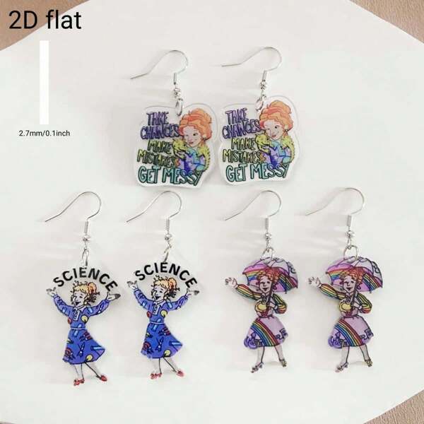 Par de pendientes acrílicos con diseño plano 2D en forma de letras de ciencia y arcoíris con estilo universitario - Transparente, perfecto para maestros y estudiantes, para uso diario, como regalo con tema de campus, para todas las estaciones, regalo de maestro | Diseño divertido | Pendientes duraderos