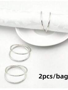 [Quantity] Pcs Metal Napkin Rings, Alloy Napkin Holders For Wedding, Party, Dinner, Buffet Table - Silver - View 12
