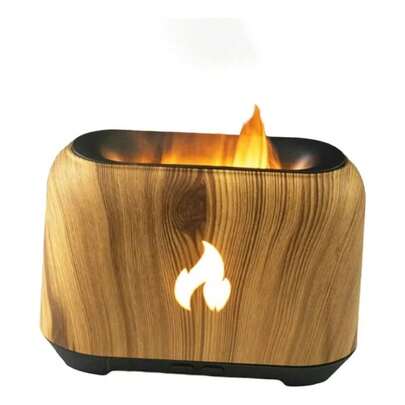1 Unidade Umidificador Aromático Portátil de Madeira com LED Efeito Chama USB Difusor de Aroma Silencioso para Quarto e Sala