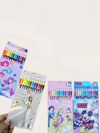 Disney 12 kleuren/doos Disney Frozen Elsa en Anna Princess Series kleurpotlodenset, evenals Sneeuwwitje, Mickey Mouse, Little Beauty en Mermaid Series houten potloodopties Terug naar school