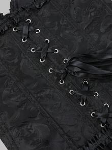 1 szt. damski europejski i amerykański gorset vintage bustier, jednolity kolor żakardowa koronka z tyłu sznurowany gorset treningowy, wsparcie brzucha, odzież uciskająca kości na wieczorne przyjęcie ślubne, top modelujący sylwetkę, na Halloween