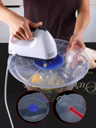 1/2 件硅胶防溅打蛋器盖 - 蓝色，牢固贴合，适合家庭厨房使用，非常适合搅拌和烘焙