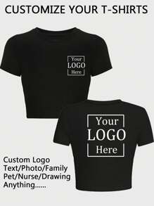 Camiseta personalizada para mujer, con impresión gráfica frontal y trasera, adecuada para uniformes, logotipos de grupos de baile, fotos de parejas/familia/mejores amigos, top de manga corta para el verano