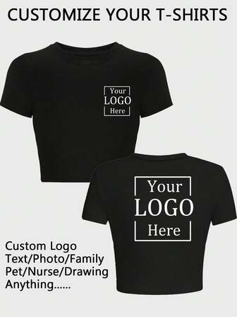 Anpassad dam-T-shirt, grafisk design fram och bak, lämplig för uniform, dansgruppslogotyp, par/familj/bästa vänner-bild, kortärmad sommartopp
