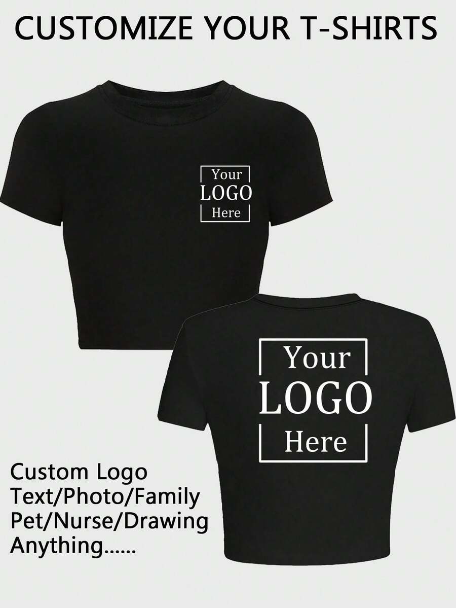 Camiseta personalizada para mujer, con impresión gráfica frontal y trasera, adecuada para uniformes, logotipos de grupos de baile, fotos de parejas/familia/mejores amigos, top de manga corta para el verano