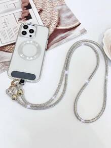 1pc Luxury Crystal Studded Lanyard, Long Crossbody Phone Strap, One Shoulder Or Backpack Decor Chain, Comes With Spacer