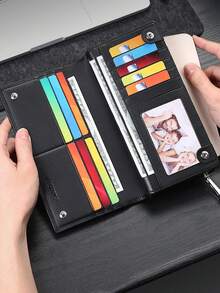 GERUOLA Billetera larga de cuero genuino para hombres, monedero con función multifuncional anti-robo con ranuras para tarjetas, diseño minimalista, de alta calidad en cuero vacuno, regalo perfecto para hombres, día del padre, fiestas, casual y moda, anti-escaneo - Café integral - Ver 4