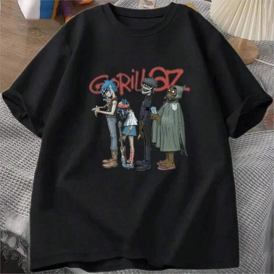Music Band Gorillazs PUNK ROCK Printed T Shirt Men Women Summer 90s O-Neck  Short Sleeve T-Shirts Clothes Vintage Clothing Tees - Black - View 1