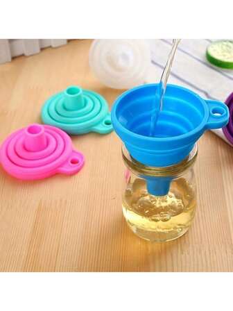 3pcs Silicone Collapsible Funnel, Multipurpose Portable Mini Kitchen Expandable Strainer, Plastic Material With Grain, Pasta, Rice Sieve For Filtering, Summer