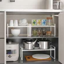 1pc 2-Tier Kitchen Cabinet Tabletop Organizer Rack, Multifunctional Countertop Storage Rack Made Of Carbon Steel, Suitable For Kitchen, Study, Office (Not For Heavy Items) - Carbon Steel Material - View 9