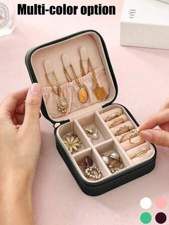 1pc Jewelry Travel Box, Mini Jewelry Organizer, Jewelry Zipper Case For Earrings, Necklace, Rings, PU Leather Jewelry Storage Box, Gift For Women, Girls, Girlfriend, Travel Essentials, Travel Organizer, Beach Holiday Essential Makeup Organizer Bathroom Accessories Back To School