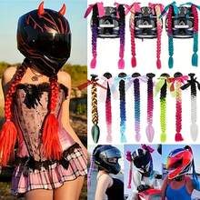 1 pieza Pelucas de trenzas de 22 pulgadas en colores rojo, negro, verde, amarillo, morado, rosa y azul para casco de motocicleta con ventosa desmontable con lazo (el casco no está incluido)