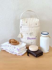 1 Pc Personalized Embroidered Tote Bag For Moms, Large Capacity Customized Embroidery Maternity Bag, Fashionable And Versatile Mummy Handbag For Outdoor, Cute Bear Pattern Diaper Wet Wipes Organizer Bag, Multi-Function Diaper Bottle Storage Handbag With Stroller Hook, Embroidered Bear Pattern Tote Bag, Suitable For Daily Use, Can Be Gift For Family, Friends, New Moms