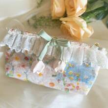Lace Pattern Makeup Bag, High Quality, Spacious Capacity, Portable For Storing Lipstick, Sanitary Napkins And More