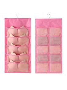 1 Pc Hanging Bra Organizer With Rotating Metal Hanger, Extra-Large Dual Sided Wall Shelf Wardrobe Mesh Pockets Hanging Storage Bag For Bra Socks Underwear Underpants,Double Side Underwear Storage Bag, Functional Lingerie Packing Bag, Hanging Bra Socks Organizer, Bag For School School Accessories School Stuff