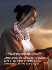 1pc Neck Hanging Fan, Bladeless Portable Neck Fan, Long Battery Life, 5 Adjustable Speeds, LED Display, Dimmable Light, Suitable For Students, Office, Outdoor Travel, Perfect Gift, Holiday Essential