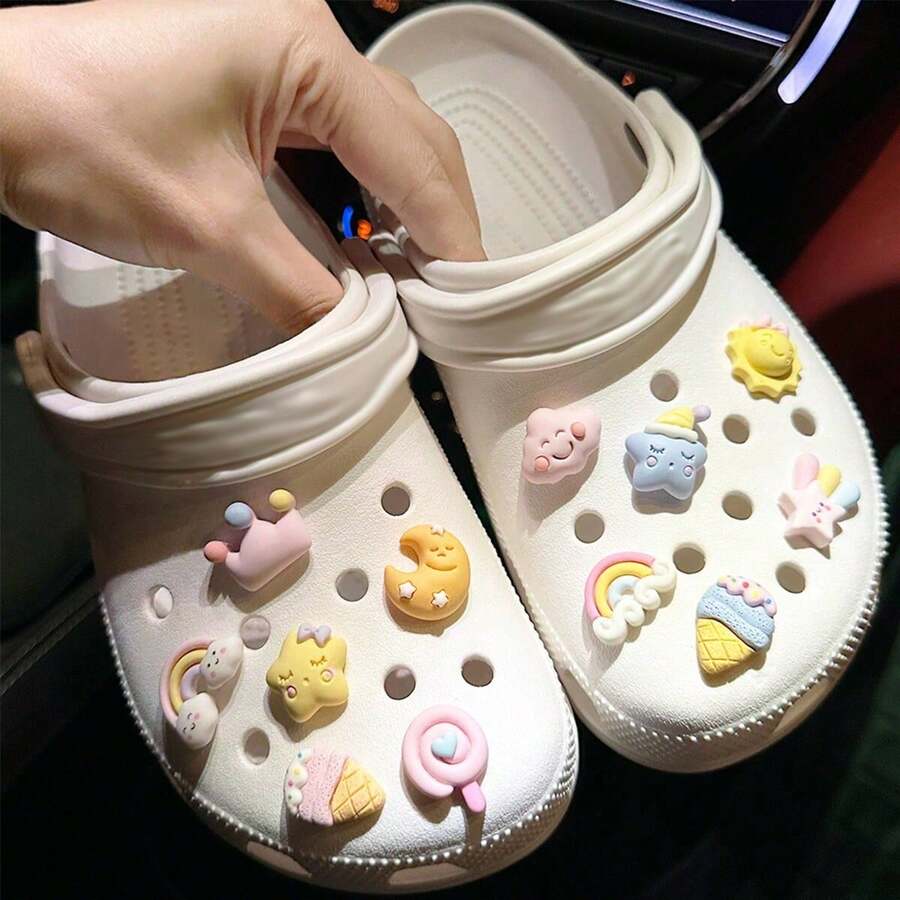 12pcs 3D Resin Shoe Charm Cute Star And Moon DIY Accessories, Suitable For Decorative Sandals, Garden Shoe Accessories - Multicolor - View 1