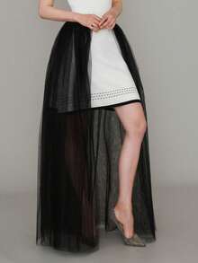 1 Pc Women's Floor Length Over Skirt Tulle Skirt For Wedding Party White Black Red Halloween Fall Clothes For Women - Multicolor - View 2