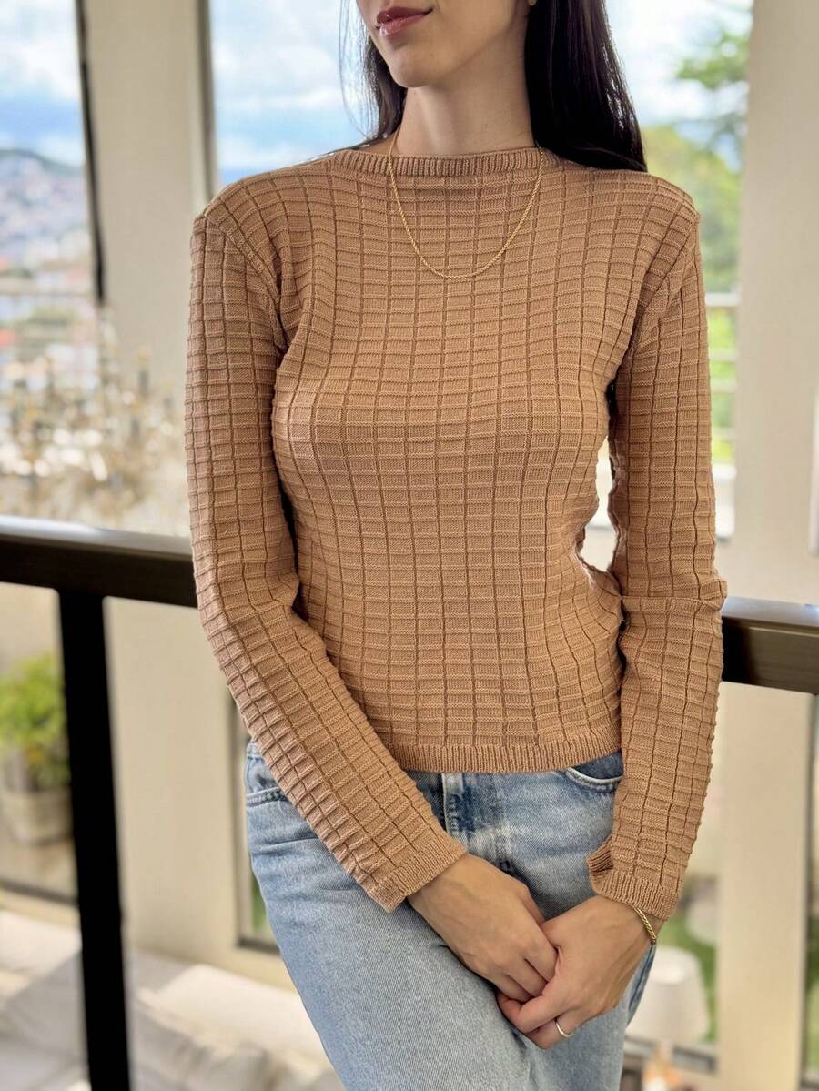 LONG SLEEVE MODAL KNITTED BLOUSE, COLD/WARM WINTER - Beis - Ver 1