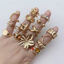 Bộ 20 chiếc nhẫn hoa rắn bướm lấp lánh thời trang dành cho nam nữ phong cách pha trộn trang sức đá quý khảm sành điệu thích hợp cho trang phục hàng ngày trang trí tiệc - 20 chiếc nhẫn vàng rỗng ngẫu nhiên - Xem 5