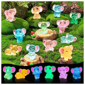 20pcs Mini Resin Elephant Animal Figurine Cute Glowing Resin Miniature Elephant Small Garden Accessories Bulk Luminous For Fairy Garden Glass Container Accessories Decorative Miniature Landscape Crafts