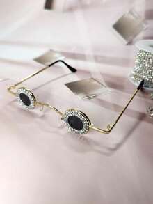 1 件金属迷你圆形镜子，奇特的小众风格装饰镜，男女复古时尚，适合旅行、拍照、社交媒体影响者、派对、音乐节 - 金色 - 查看 2