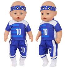 16-Inch Baby Doll Outfit Set, Including Headband, Clothes, Pants, Socks, Excluding Doll, Blue Soccer Theme - Multicolor - View 2