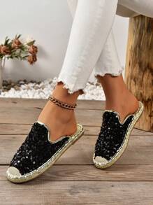 Women's Fashion Flat Woven Straw Shoes, New Spring/Summer Fisherman Shoes, Rope Sole Black Ladies Flat Slip-On Shoes