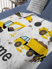 1pc Personalized Fleece Blanket, Car Bed Throw Blanket, Construction Excavator Truck Plush Blanket, Cartoon Crane Bulldozer Fleece Blanket, Suitable For Boys, Girls And Adults, Great For Father's Day, Mother's Day, St. Patrick's Day, Multi-Functional, Ornamental, Letter, Stylish, Modern, Colorful, Cute, Adorable, Casual, Custom, Personalised, Unique, Customized, Ideal Gifts For Him, Ideal Gifts For Her - Multicolor - View 4