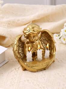 1pc Resin Angel Cross Candlestick Holder, Home Decor For Living Room, Bedroom, Office Desk, Dining Room Candle Light Ambiance Ornament (Candle Not Included)