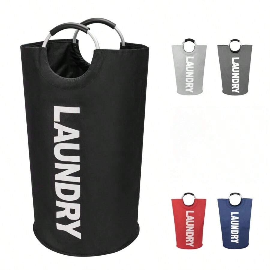 1pc 90L Large Laundry Basket, Collapsible Laundry Bag, Freestanding Tall Clothes Hamper, Foldable Washing Bin (Black)