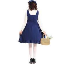 Costume da Ragazza dei Fiammiferi per adulti, stile di pittura ad olio pastorale di fattoria, abito da cameriera blu navy