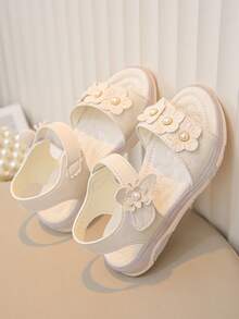 1 Pair Summer Baby Girl Open Toe Floral Hook And Loop Soft Sole Flat Sandals - White - View 4