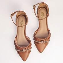 Salomé Women's Flat Shoes With Rhinestone Straps, Pointed Toe - Camel - View 2