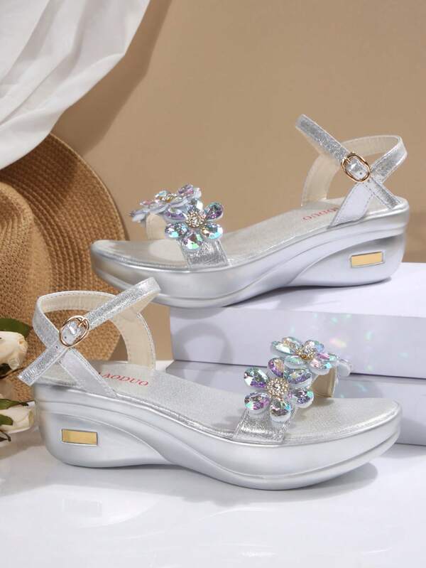 Sandalias de plataforma con cuña para mujer, a prueba de agua, antideslizantes, con suela, decoración de flores y rhinestone, diseño minimalista pero elegante, adecuadas para exteriores, fiestas, bodas, con un estilo bohemio y chino sexy