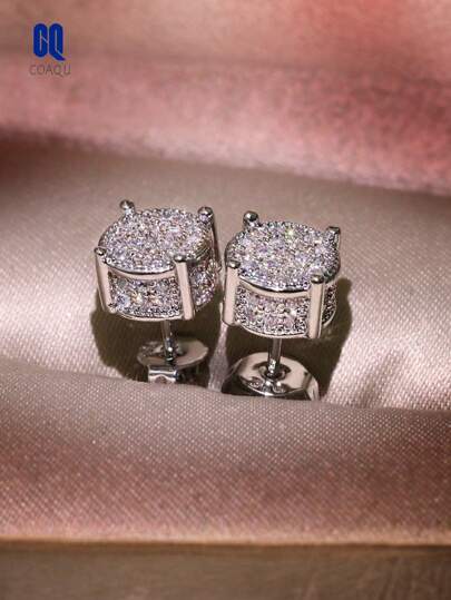 2 pares de brincos redondos simples com strass masculinos, acessório de moda para festa/noite