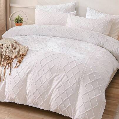 2/3pcs Geometric Pattern Plush Polyester Duvet Cover Set, Minimalist Chic Bohemian Style Bedding Set Suitable For All Seasons (1 Duvet Cover + 1/2 Pillowcases)